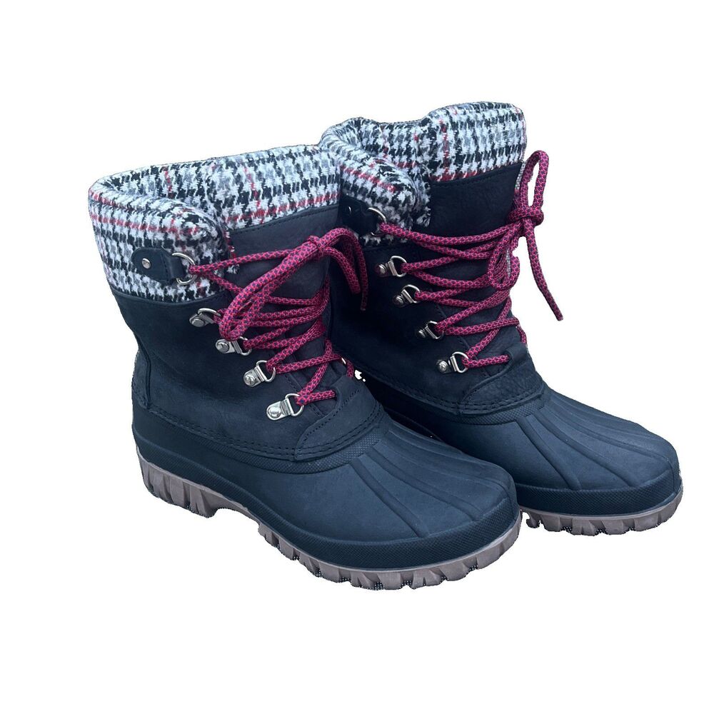 J.Crew Winter Boots H1891 Women’s 8M Black Houndstooth Plaid Cuff Duck Boots